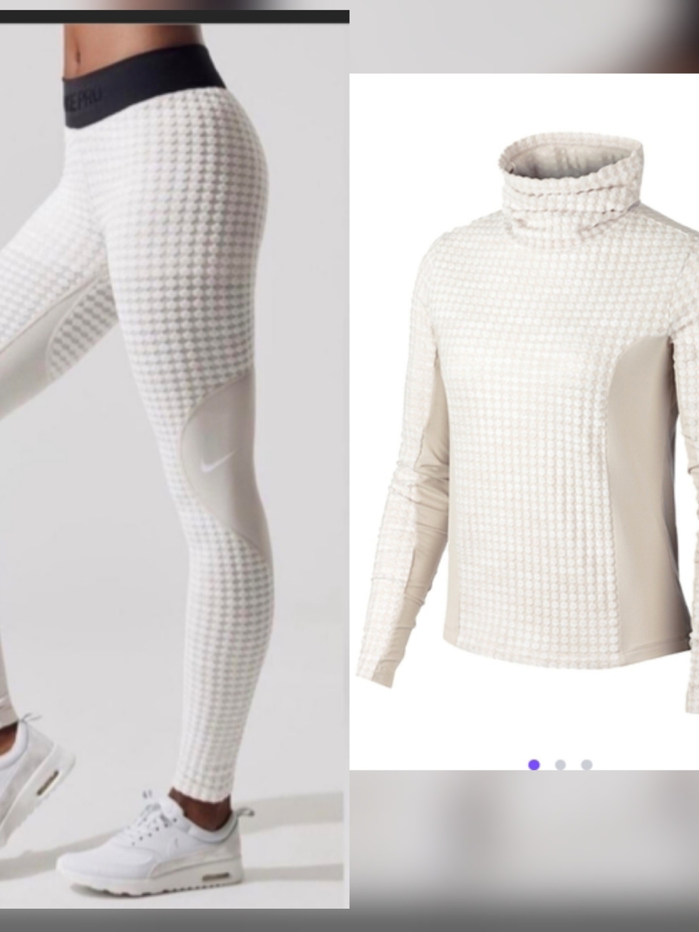 Nike Cream Hyperwarm Textured  Turtleneck Long-Sleeve Top & Tights